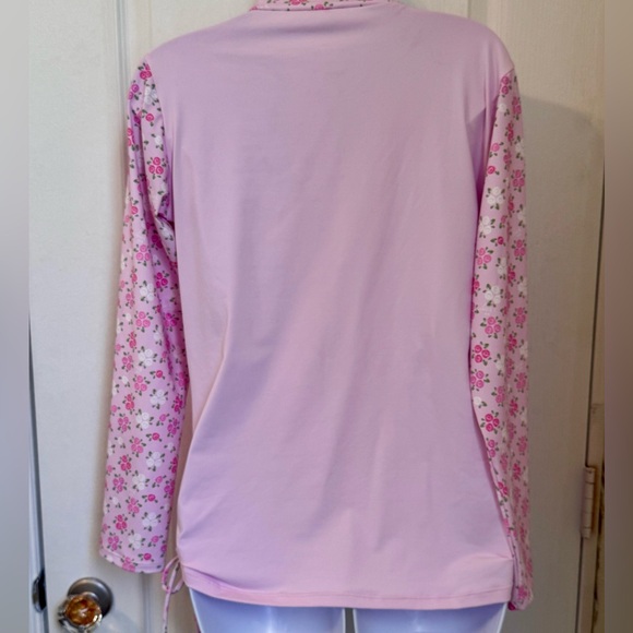 BETSEY JOHNSON RASH GUARD SWIM TOP. LONG SLEEVE UPF 50. SIZE L PINK FLORAL - Picture 8 of 13